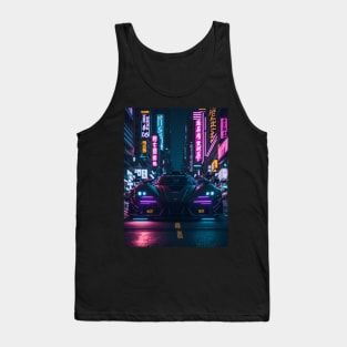 Dark Neon Sports Car in Japanese Neon City Tank Top